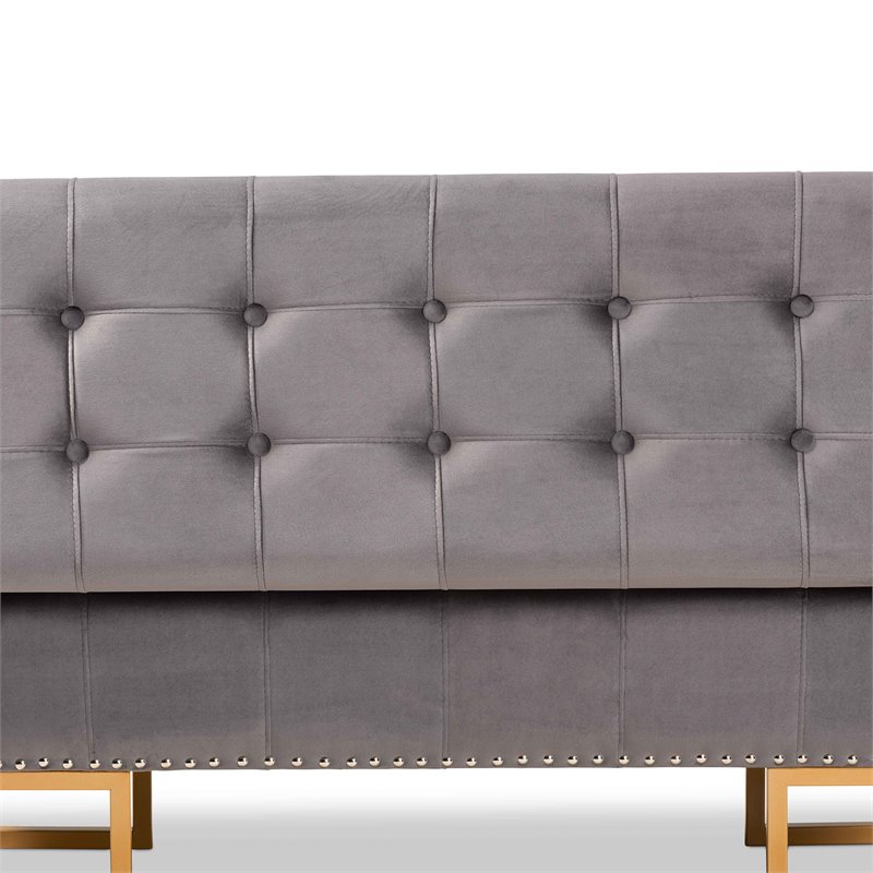 Baxton Studio Ellery Grey Velvet Fabric Upholstered and Gold Finished Ottoman