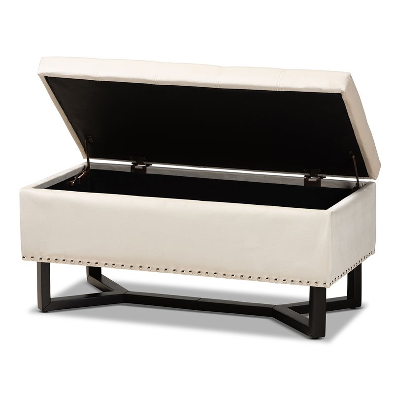 Baxton Studio Beige Velvet and Brown Finished Wood Storage Ottoman