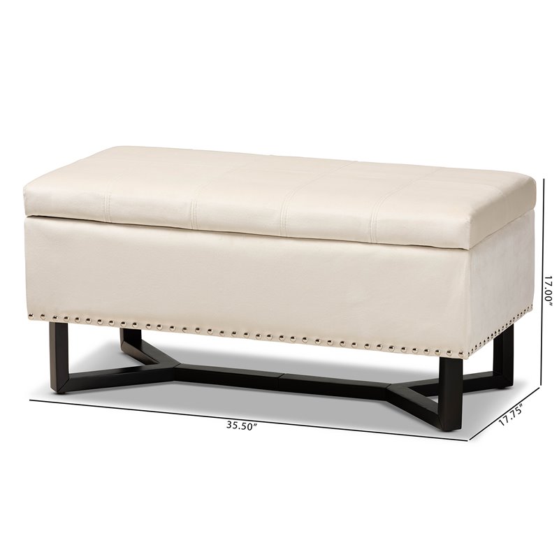 Baxton Studio Beige Velvet and Brown Finished Wood Storage Ottoman