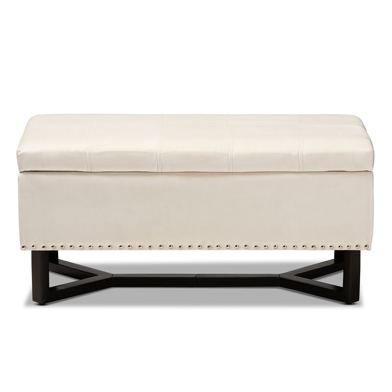 Baxton Studio Beige Velvet and Brown Finished Wood Storage Ottoman