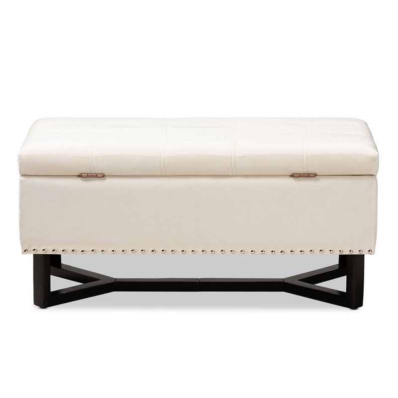Baxton Studio Beige Velvet and Brown Finished Wood Storage Ottoman