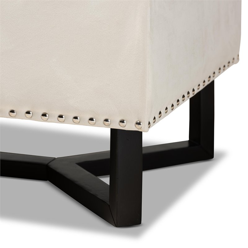 Baxton Studio Beige Velvet and Brown Finished Wood Storage Ottoman
