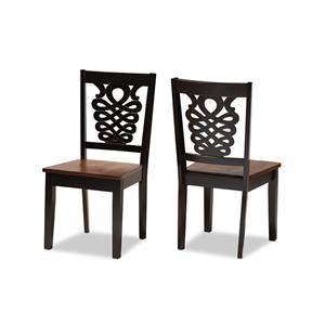 Baxton Studio Gervais Wood Dining Chair in Two-Tone Dark Brown/Walnut (Set of 2)