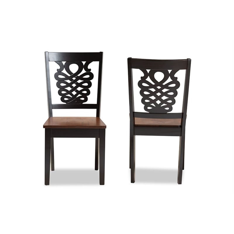 Baxton Studio Gervais Wood Dining Chair in Two-Tone Dark Brown/Walnut (Set of 2)