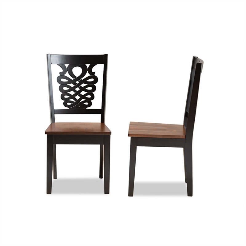 Baxton Studio Gervais Wood Dining Chair in Two-Tone Dark Brown/Walnut (Set of 2)