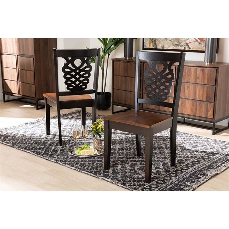 Baxton Studio Gervais Wood Dining Chair in Two-Tone Dark Brown/Walnut (Set of 2)