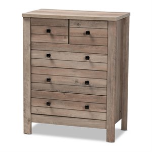baxton studio derek natural oak finished wood 5-drawer chest