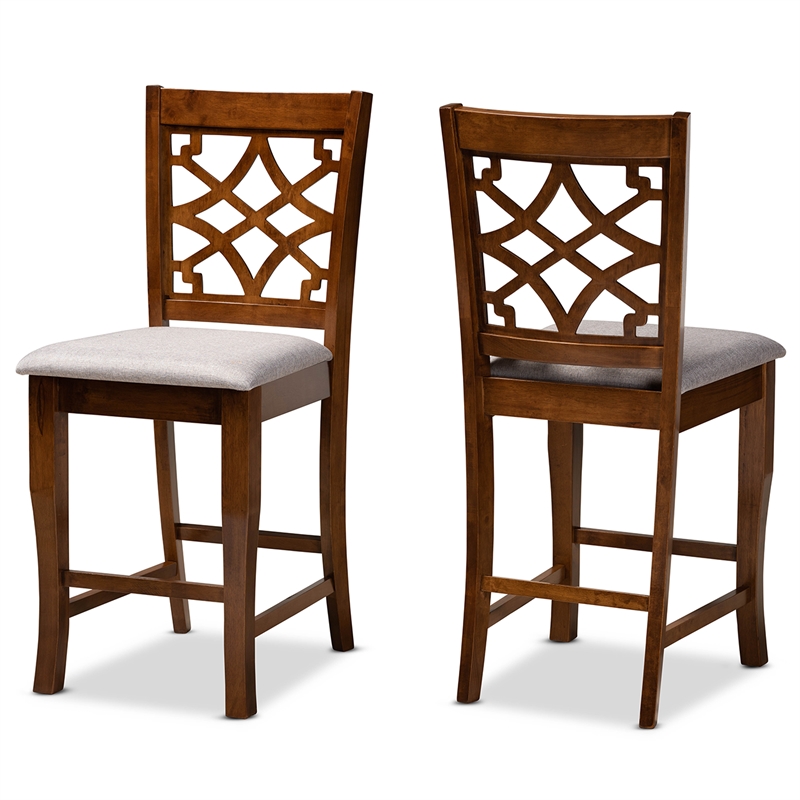 Baxton Studio Nisa Grey and Brown Finished Wood 2-Piece Counter Stool Set