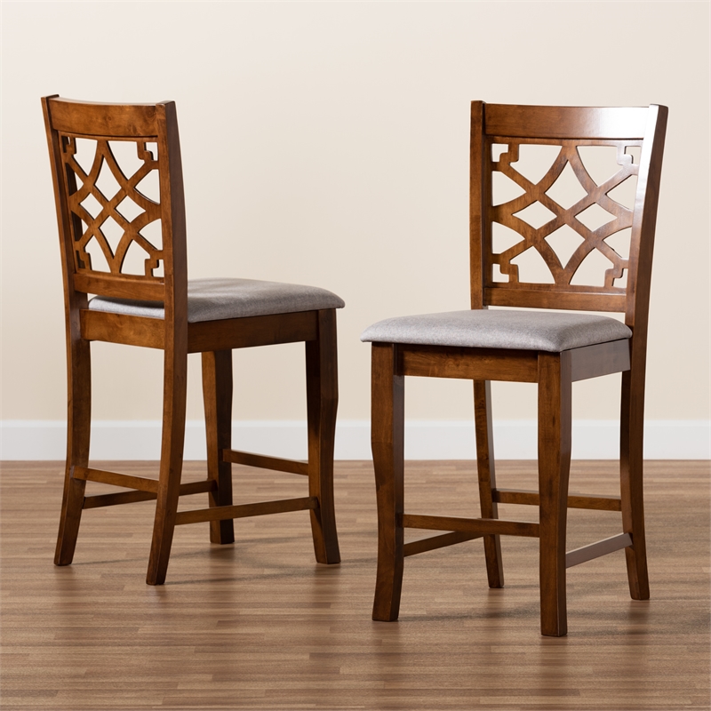 Baxton Studio Nisa Grey and Brown Finished Wood 2-Piece Counter Stool Set