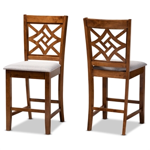 baxton studio nicolette grey and brown finished wood 2-piece counter stool set