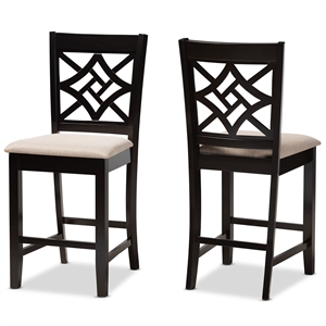 baxton studio nicolette sand dark brown finished wood 2-piece counter stool set
