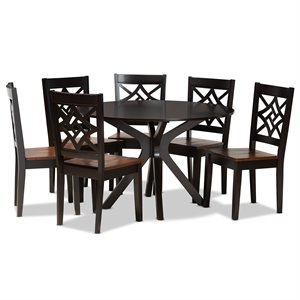 Baxton Studio Miela Brown and Walnut Brown Finished Wood 7-Piece Dining Set