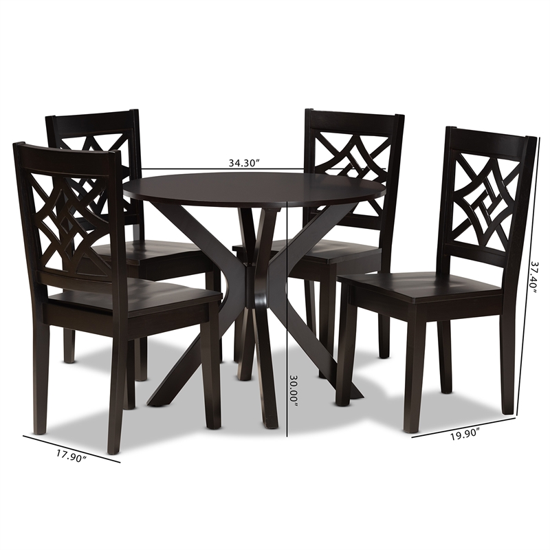 Baxton Studio Miela Dark Brown Finished Wood 5-Piece Dining Set
