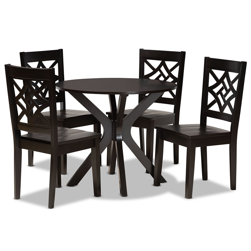 Baxton Studio Miela Dark Brown Finished Wood 5-Piece Dining Set
