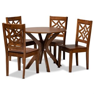Baxton Studio Miela Walnut Brown Finished Wood 5-Piece Dining Set