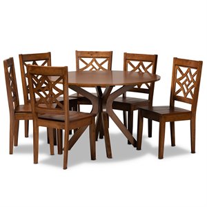 Baxton Studio Miela Walnut Brown Finished Wood 7-Piece Dining Set