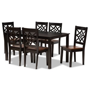 Baxton Studio Nicolette Brown and Walnut Brown Finished Wood 7-Piece Dining Set