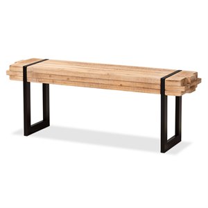 baxton studio henson brown finished wood and black finished metal bench