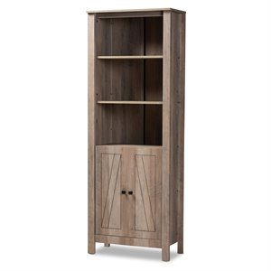 baxton studio derek natural oak finished wood 2-door bookcase