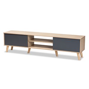 baxton studio clapton two-tone grey and oak brown finished wood tv stand