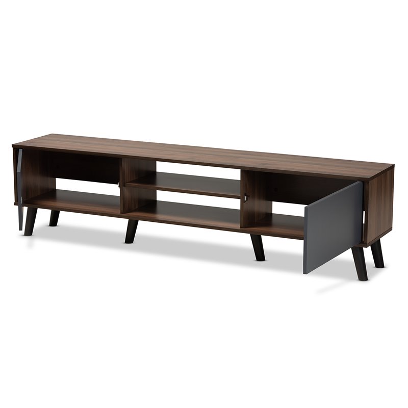 Baxton Studio Clapton Multi-Tone Grey and Walnut Brown Finished Wood TV Stand
