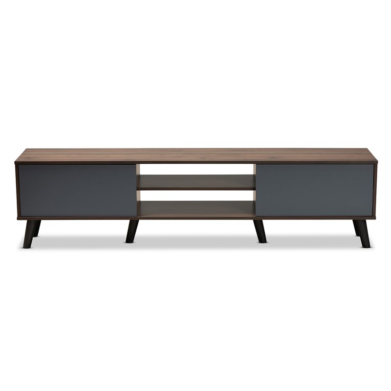 Baxton Studio Clapton Multi-Tone Grey and Walnut Brown Finished Wood TV Stand