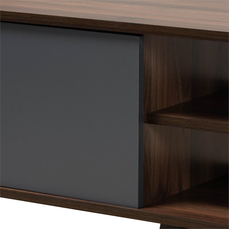 Baxton Studio Clapton Multi-Tone Grey and Walnut Brown Finished Wood TV Stand