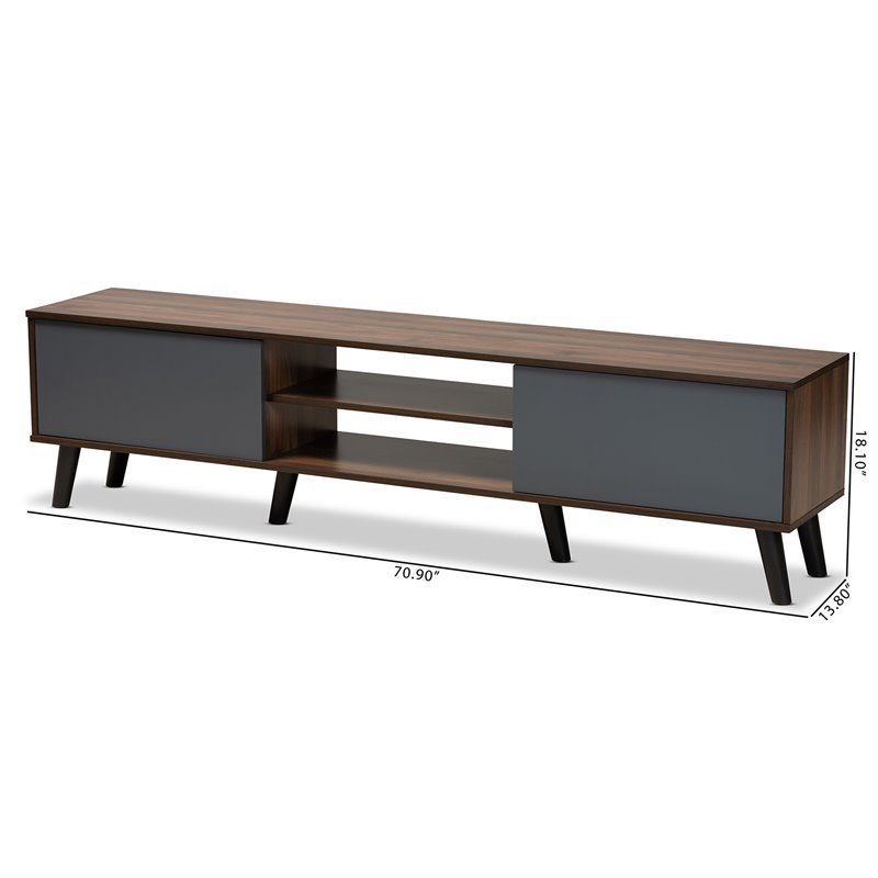 Baxton Studio Clapton Multi-Tone Grey and Walnut Brown Finished Wood TV Stand