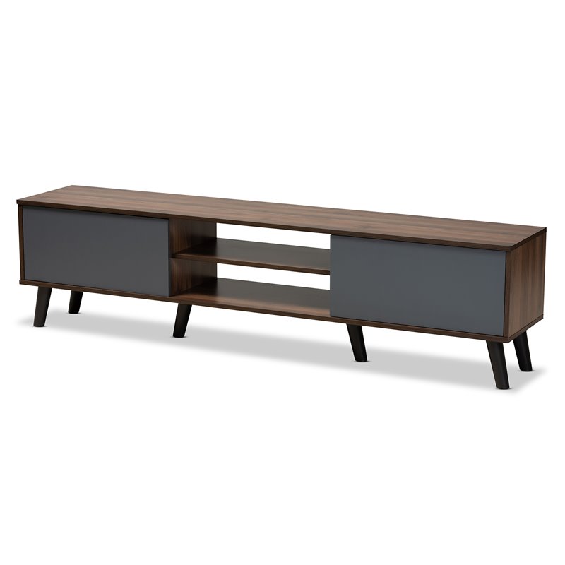 Baxton Studio Clapton Multi-Tone Grey and Walnut Brown Finished Wood TV Stand