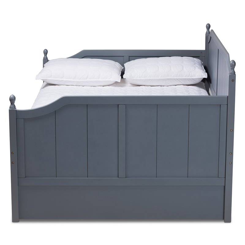 Baxton Studio Millie Cottage Grey Finished Wood Full Size Daybed with Trundle