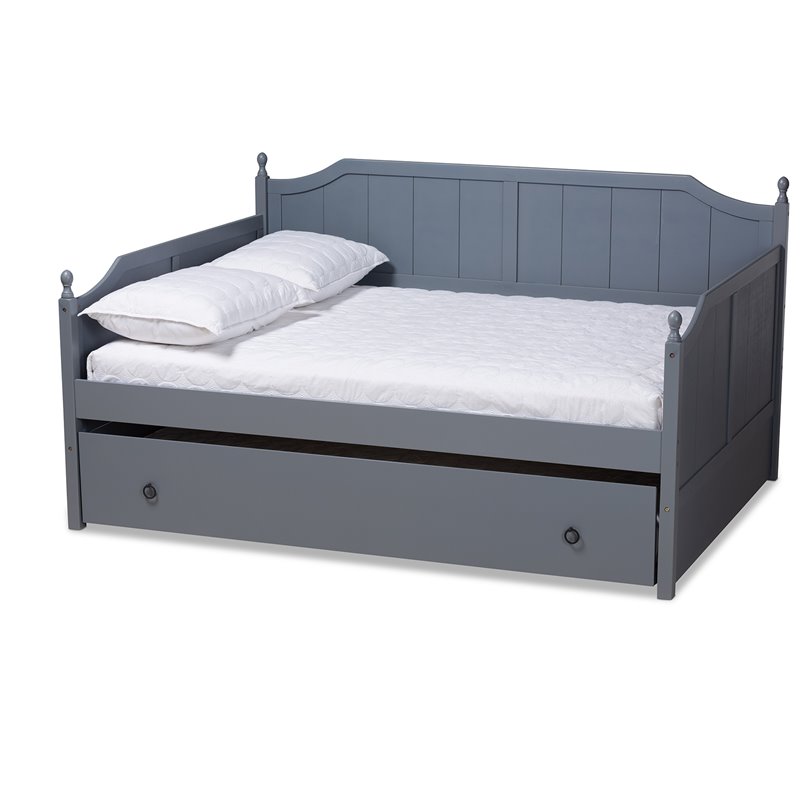 Baxton Studio Millie Cottage Grey Finished Wood Full Size Daybed with Trundle