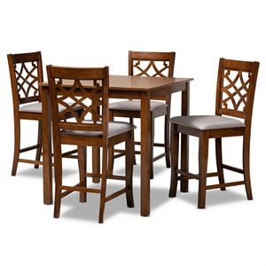 Baxton Studio Nisa Grey Brown Finished Wood 5-Piece Pub Set