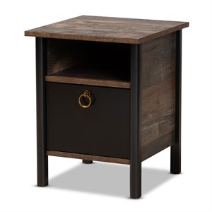 baxton studio vaughan two-tone rustic brown and black finished wood nightstand