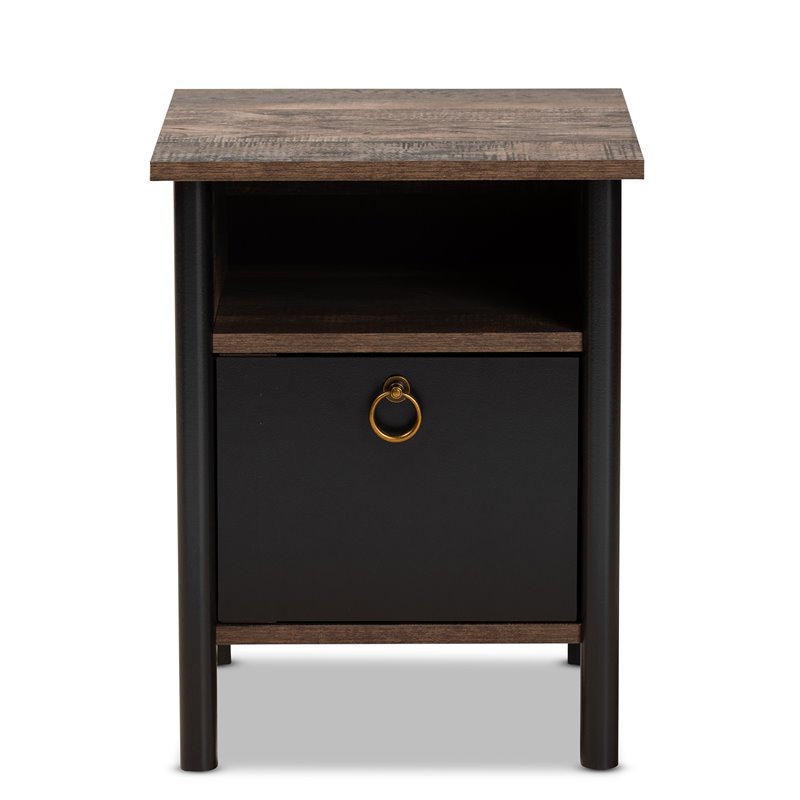 Baxton Studio Vaughan Two-Tone Rustic Brown and Black Finished Wood Nightstand