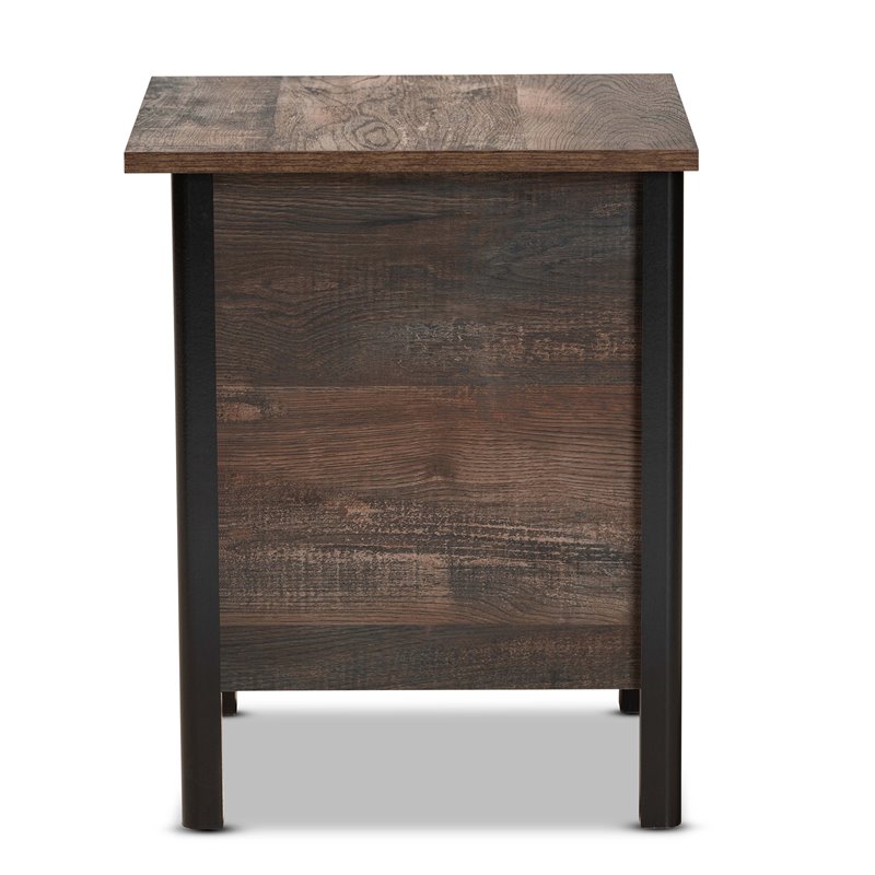 Baxton Studio Vaughan Two-Tone Rustic Brown and Black Finished Wood Nightstand