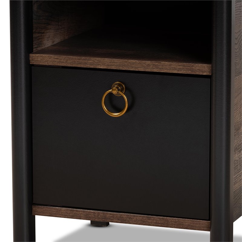 Baxton Studio Vaughan Two-Tone Rustic Brown and Black Finished Wood Nightstand