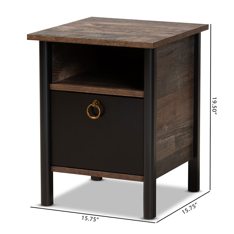Baxton Studio Vaughan Two-Tone Rustic Brown and Black Finished Wood Nightstand