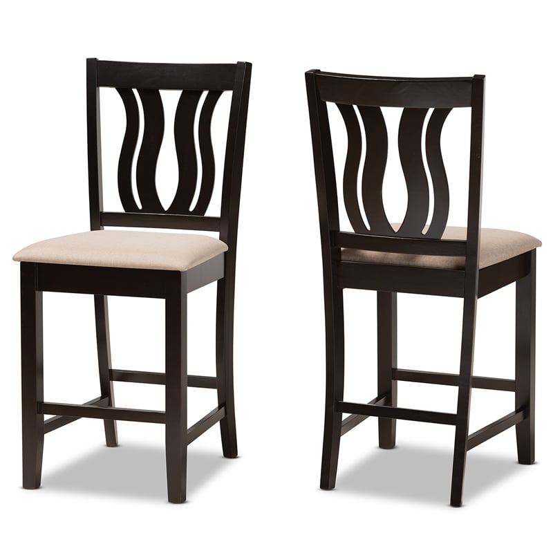 Baxton Studio Fenton Brown Finished Wood 2-Piece Counter Stool Set