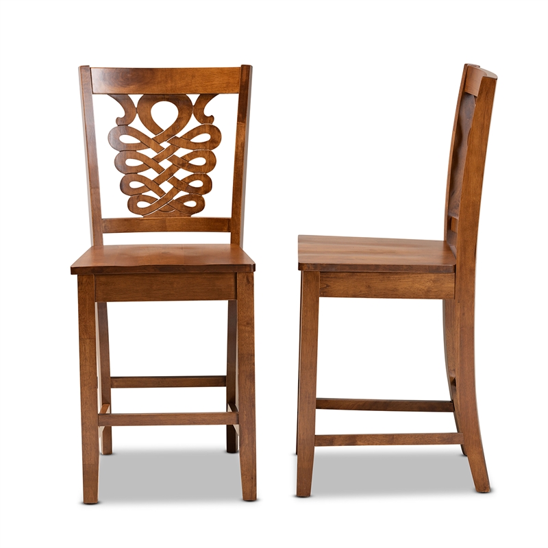 Baxton Studio Gervais Walnut Brown Finished Wood 2-Piece Counter Stool Set