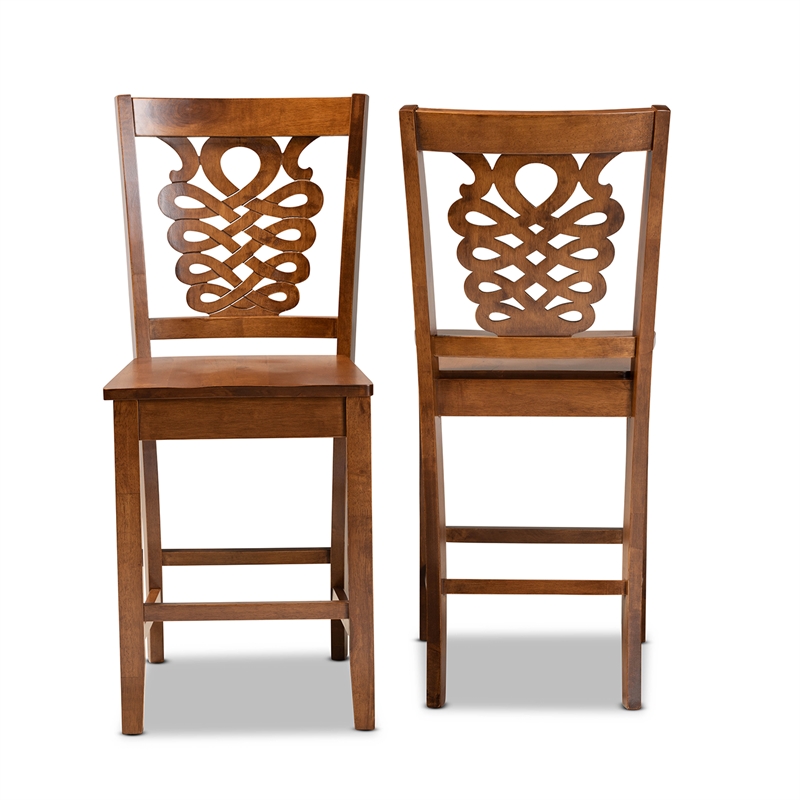 Baxton Studio Gervais Walnut Brown Finished Wood 2-Piece Counter Stool Set
