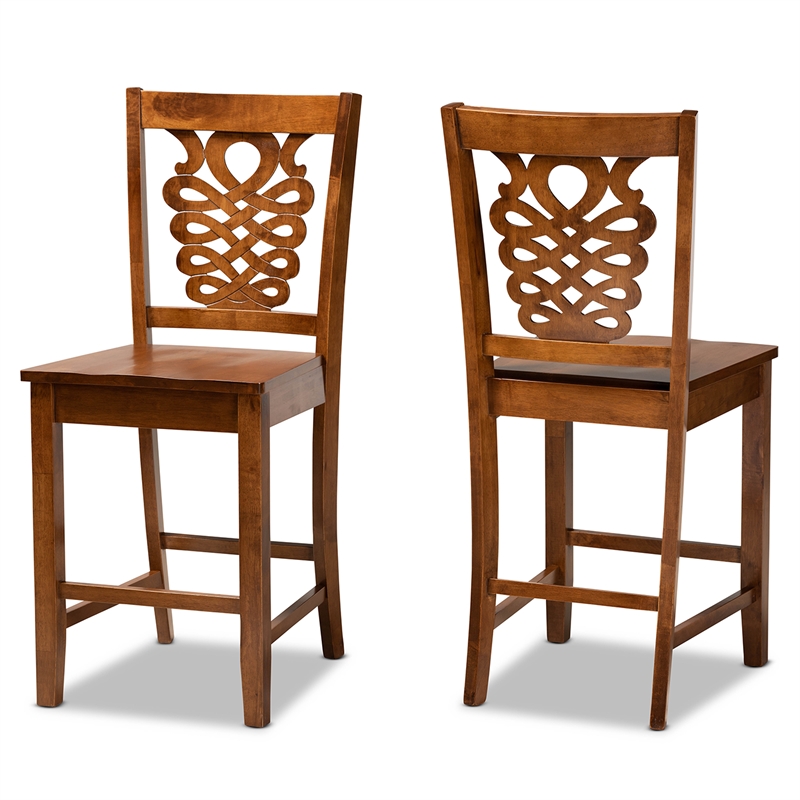 Baxton Studio Gervais Walnut Brown Finished Wood 2-Piece Counter Stool Set