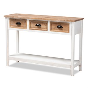 baxton studio benedict white and oak brown finished wood 3-drawer console table
