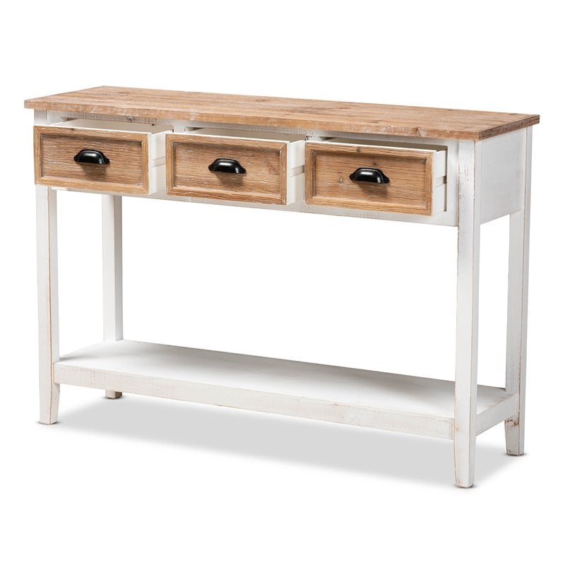 white oak console table with storage