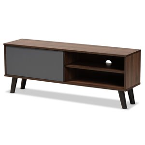 Baxton Studio Mallory Two-Tone Walnut Brown and Grey Finished Wood TV Stand