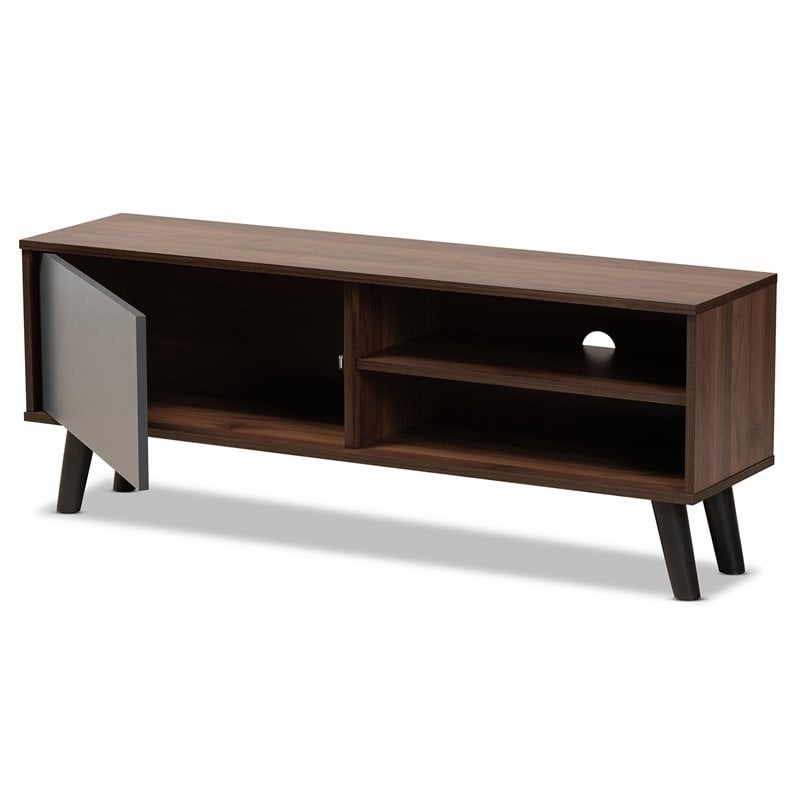 Baxton Studio Mallory Two-Tone Walnut Brown and Grey Finished Wood TV Stand