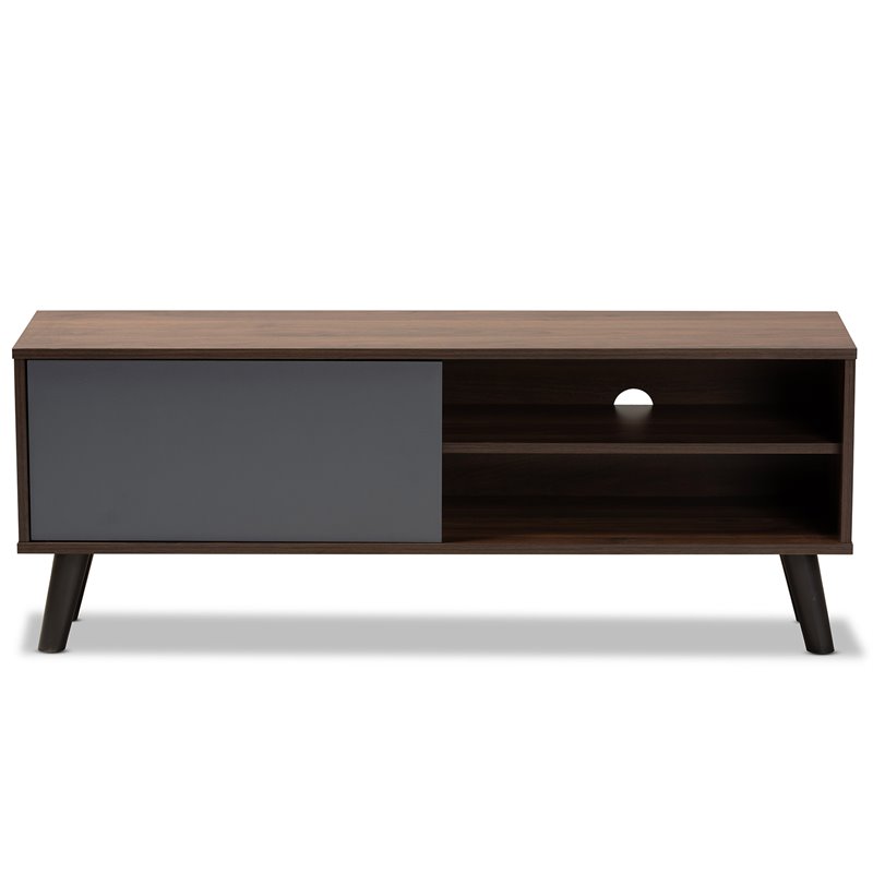Baxton Studio Mallory Two-Tone Walnut Brown and Grey Finished Wood TV Stand