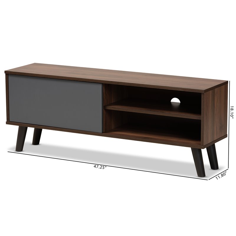 Baxton Studio Mallory Two-Tone Walnut Brown and Grey Finished Wood TV Stand