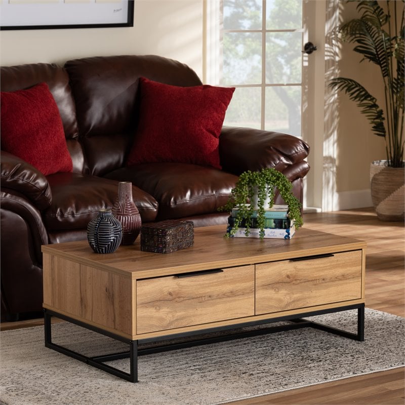 Baxton Studio Franklin Oak Brownand Black 2-Drawer Coffee Table