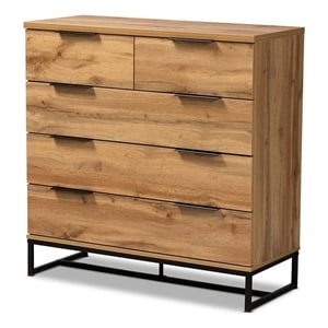 Baxton Studio Franklin 5-Drawer Engineered Wood Bedroom Chest in Oak Brown/Black
