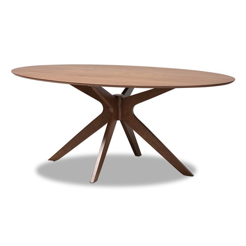Baxton Studio Monte Modern Walnut Brown Finished Wood 71-Inch Oval Dining Table